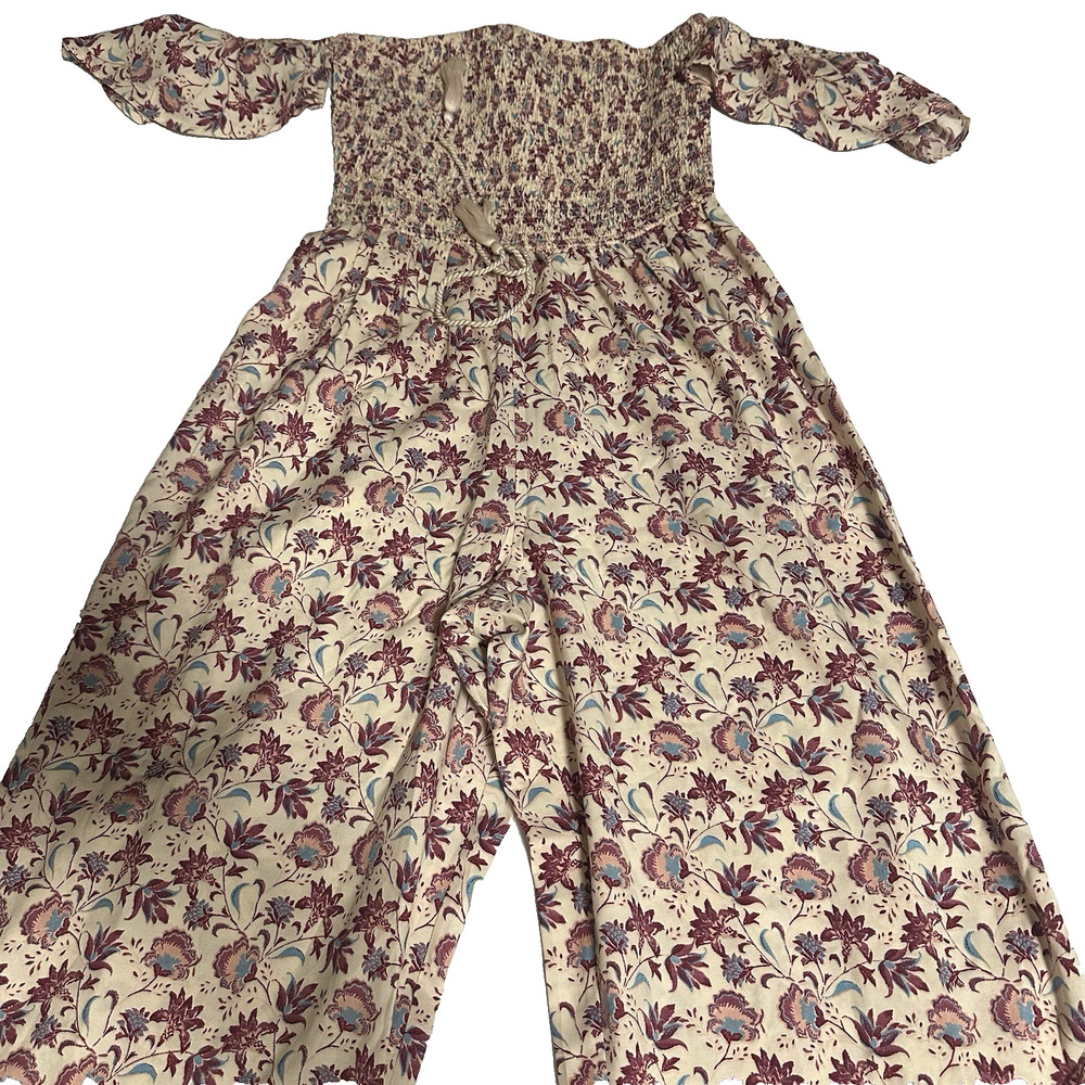 BOG collective floral pants jumpsuit jumper wide leg size md pink white nwt